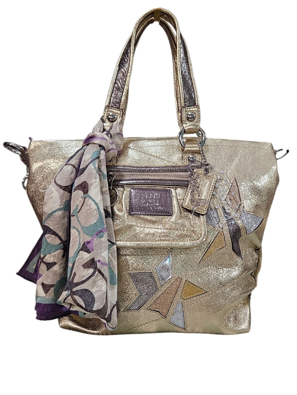 Coach Poppy "STAR" Spotlight Metallic Shoulder Bag w/matching Wristlet & Scarf - Picture 14 of 16